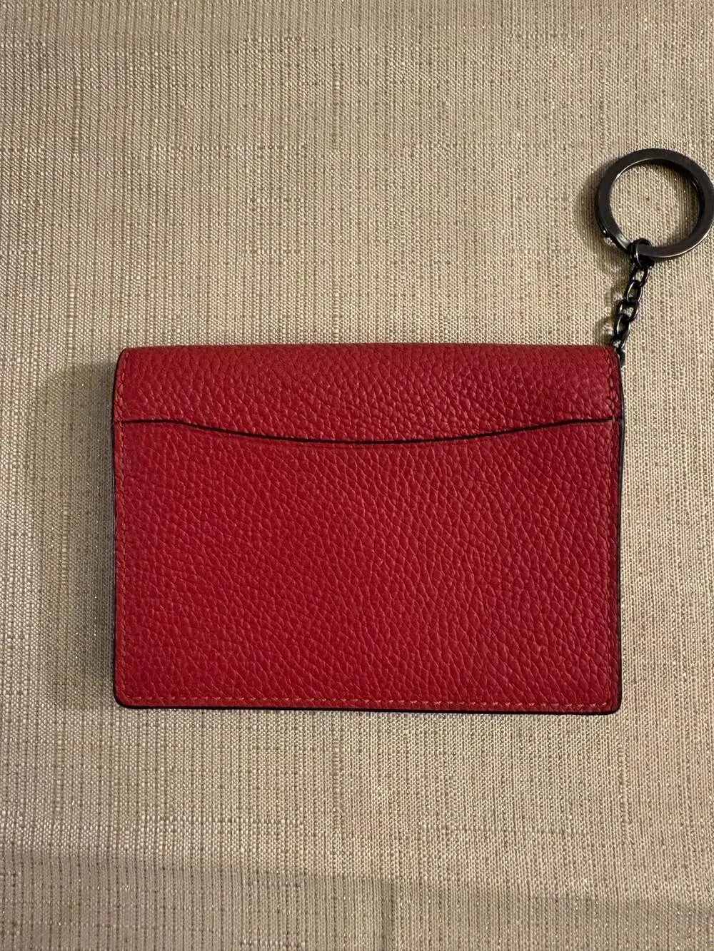 Coach Red Leather Envelope Card Case Wallet with Keychain